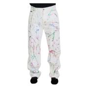 Chique Witte Denim Jeans met Splash Print Dolce & Gabbana , White , He...