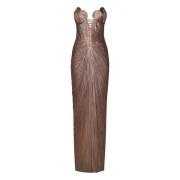 Bruine Zijden Tule Maxi Jurk Maria Lucia Hohan , Brown , Dames