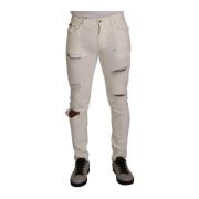 Elegante witte Skinny Denim Jeans Dolce & Gabbana , White , Heren