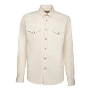 Elegante Denim Overhemd met Moderne Snit Canali , Beige , Heren