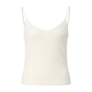 Geribbeld V-hals Top Vince , Beige , Dames