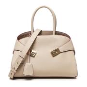 Chique Beige Handtas met Gancini Gespen Salvatore Ferragamo , Beige , ...