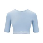 Logo Gebreide Top Korte Mouw Elisabetta Franchi , Blue , Dames