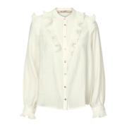 Elegante Vrouwelijke Blouse met Ruchedetails RUE de Femme , White , Da...