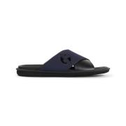 Zwarte Leren Sandalen voor Mannen Giorgio Armani , Blue , Heren