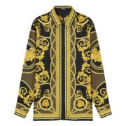 Casual overhemd in zwart en olijf Versace , Multicolor , Heren