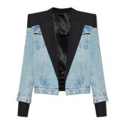 Denim jas met wollen inzetstukken Balmain , Blue , Heren