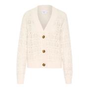 Gebreid Vest met V-Hals en Patroon Saint Tropez , Beige , Dames