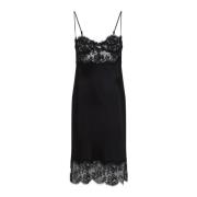 Zwart Zijden Kant Midi Jurk Saint Laurent , Black , Dames