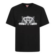 Zwart T-shirt met Happy Tiger Borduurwerk Kenzo , Black , Heren