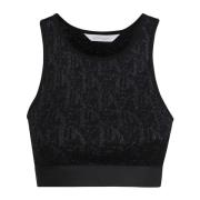 Monogram Jacquard Gebreide Top Palm Angels , Black , Dames