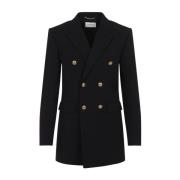 Zwarte Wollen Jas Elegante Stijl Saint Laurent , Black , Dames