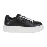 Zwarte Leren Sneakers Verhogen Stijl Pinko , Black , Dames