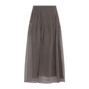 Bruine Zijden Geplooide Rok Brunello Cucinelli , Brown , Dames