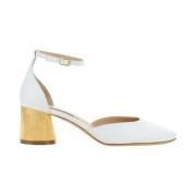 Chunky Heel Kalbsleder Pumps met Enkelband Casadei , White , Dames