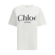 Monogram Katoenen T-shirt met Geribbelde Ronde Hals Chloé , White , Da...