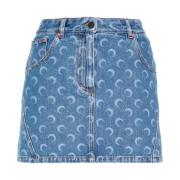 Denim Mini Rok met Maan Laser Marine Serre , Blue , Dames