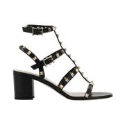 Studded Chunky Heel Leren Sandalen Valentino Garavani , Black , Dames