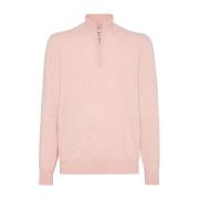 Zalmroze Hoge Hals Trui Brunello Cucinelli , Pink , Heren