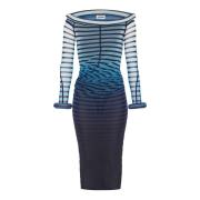 Blauwe Gradiënt Tule Jurk 3D Gestreept Jean Paul Gaultier , Blue , Dam...