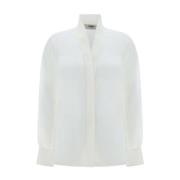 Zijden V-hals Shirt met Asymmetrische Zoom Fendi , White , Dames