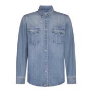 Denim Klassieke Kraag Shirt Saint Laurent , Blue , Heren