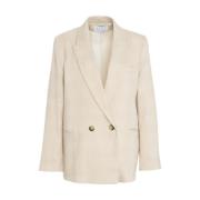 Beige Double-breasted Glencheck Blazer Kaos , Beige , Dames