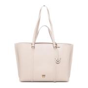 Gelamineerde leren shopper tas in room Pinko , Beige , Dames