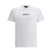 Monogram Katoenen T-shirt met Geribbelde Hals Dsquared2 , White , Here...