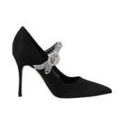 Zijden Satijnen Juweelgesp Stiletto Pumps Manolo Blahnik , Black , Dam...