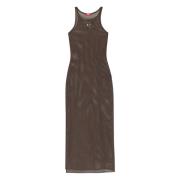 Bruine Mesh Lange Jurk met D-uitsnede Diesel , Brown , Dames