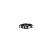 Studded Leren Armband met Verstelbare Gesp Valentino Garavani , Black ...