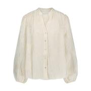 Geborduurde Blouse Lange Mouw Nukus , Beige , Dames