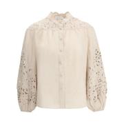 Kanten Kraag Linnen Blouse Ballonmouwen Zimmermann , Beige , Dames