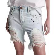 Boyfriend Denim Shorts Met Franje One Teaspoon , Blue , Dames