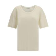 Geribbelde katoenen ronde hals T-shirt Lemaire , Beige , Dames