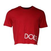 Rode Logo Print Cropped T-shirt Dolce & Gabbana , Red , Heren