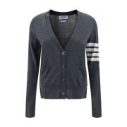 Geribbelde V-hals Wollen Vest met Zakken Thom Browne , Gray , Dames