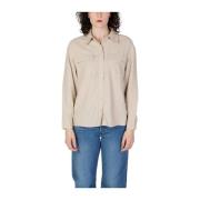 Beige Linnen Viscose Lange Mouw Shirt Only , Beige , Dames