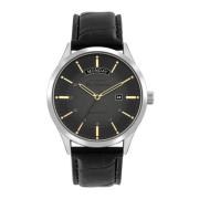 Zwarte Leren Band Kwarts Horloge Ben Sherman , Black , Heren