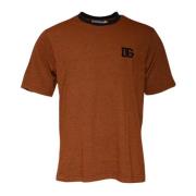 Bruine Logo Patch Crew Neck T-shirt Dolce & Gabbana , Brown , Heren