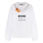 Katoenen sweatshirt met geribbelde randen Moschino , White , Dames