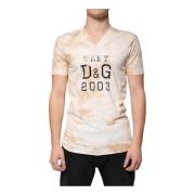 Beige Grafische Print V-hals T-shirt Dolce & Gabbana , Beige , Heren