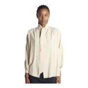 Ivoor Hoge Hals Plastron Shirts N21 , Beige , Dames