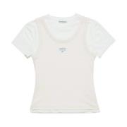 Dubbel-laags katoenen T-shirt met print Acne Studios , Beige , Dames