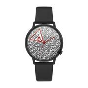 Zwarte Leren Analoge Horloge Originals Guess , Black , Heren