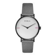 Grijze Leren Horloge Quartz Analoog Staal Furla , Gray , Dames