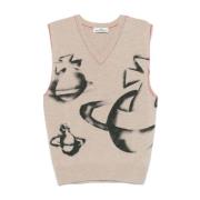 Beige V-Neck Sleeveless Sweater Vivienne Westwood , Gray , Heren