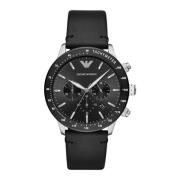 Zwarte leren kwarts analoge horloge Armani , Black , Heren