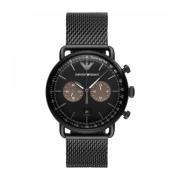 Zwarte Roestvrijstalen Analoge Quartz Horloge Armani , Black , Heren